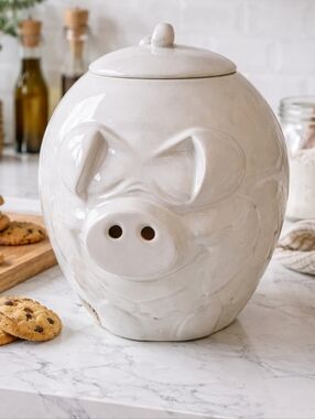 vintage white ceramic pig cookie jar, "Quigley"produced by Mccoy Pottery